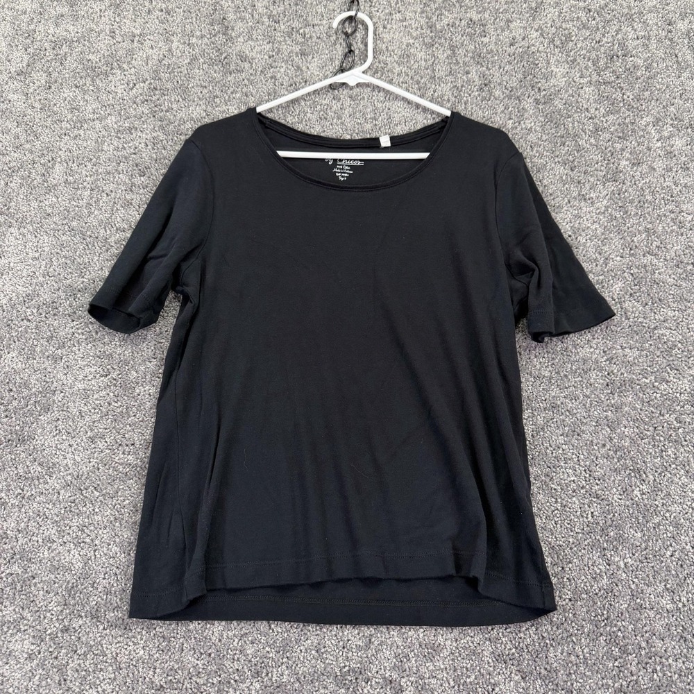 Chico's Shirt Womens 2 Black Short Sleeve Scoop Neck Basic Cotton Tee Casual